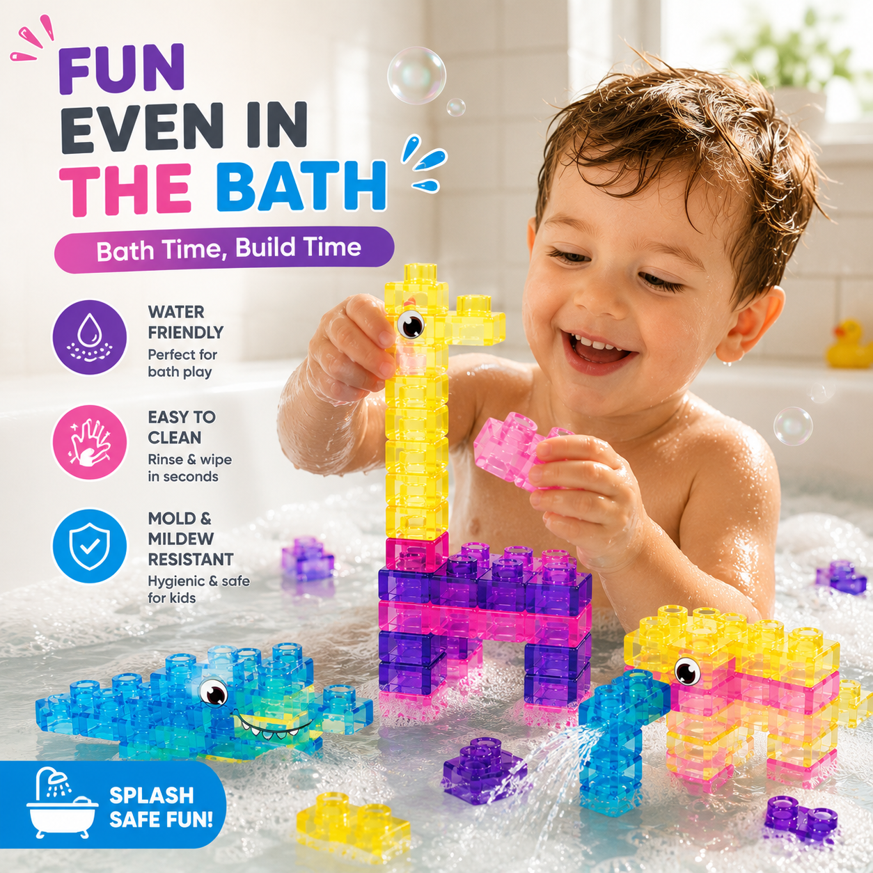 🧩 Soft Jelly Building Blocks – Sensory STEM Toy for Kids, Squishy Stretchable Bath Blocks (40PCS)