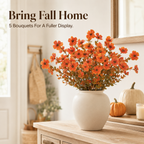 🍂 5-Pack Artificial Fall Flowers – Realistic Orange Faux Bouquets for Porch Pots & Home Décor