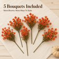 🍂 5-Pack Artificial Fall Flowers – Realistic Orange Faux Bouquets for Porch Pots & Home Décor