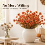 🍂 5-Pack Artificial Fall Flowers – Realistic Orange Faux Bouquets for Porch Pots & Home Décor
