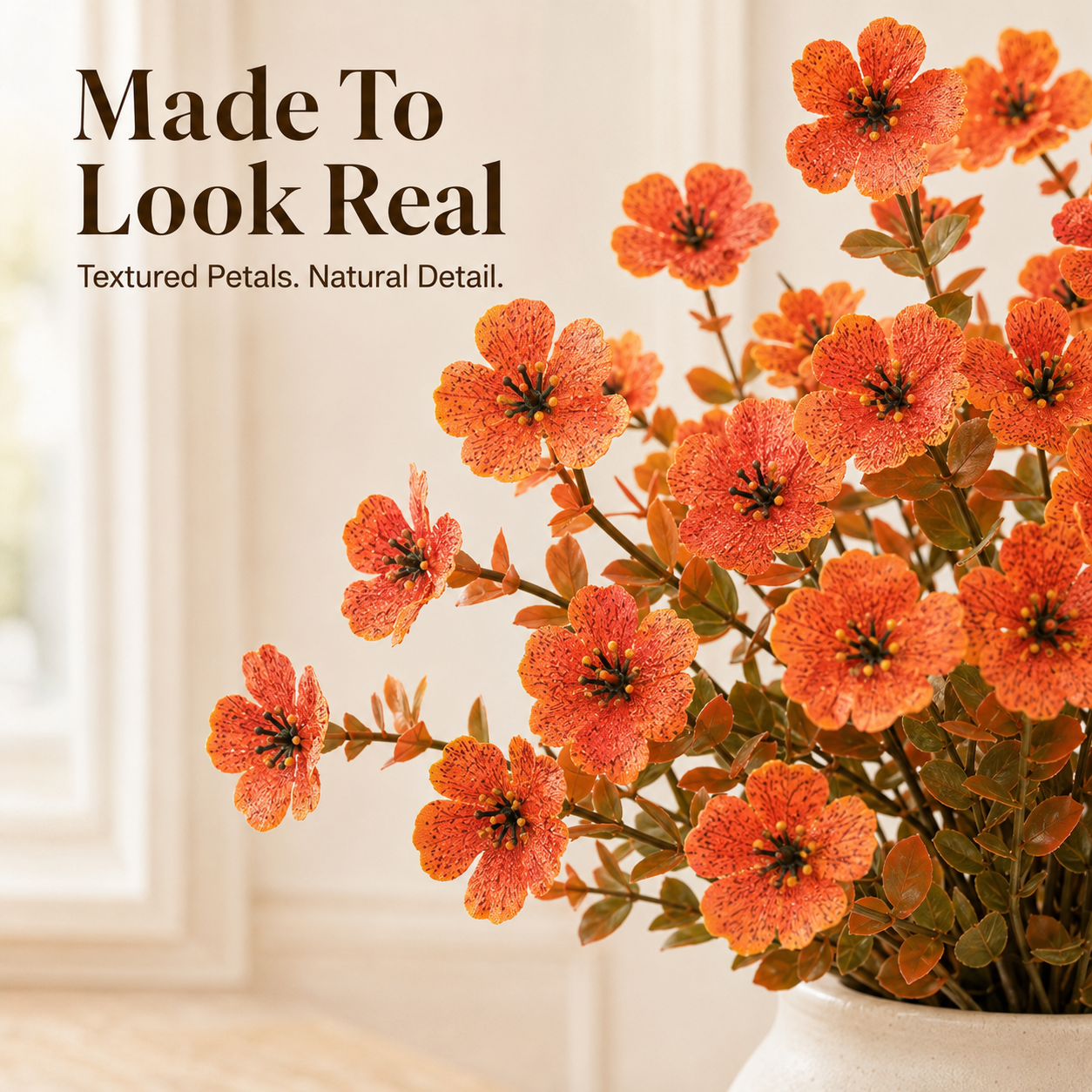 🍂 5-Pack Artificial Fall Flowers – Realistic Orange Faux Bouquets for Porch Pots & Home Décor