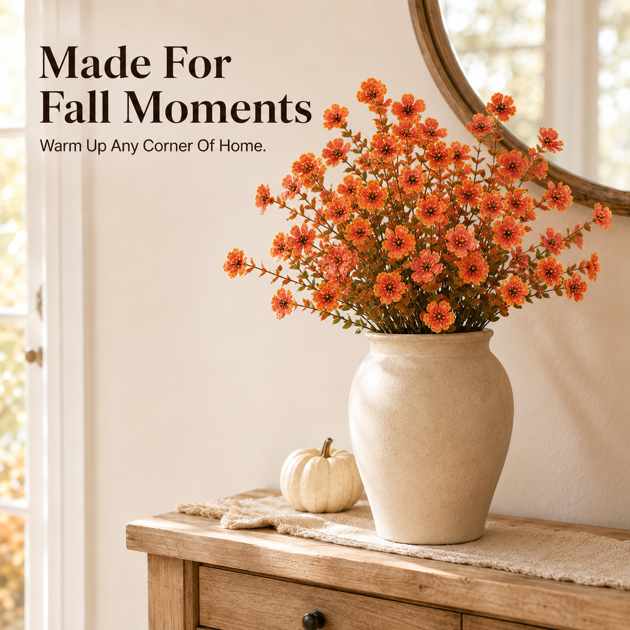 🍂 5-Pack Artificial Fall Flowers – Realistic Orange Faux Bouquets for Porch Pots & Home Décor