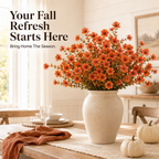 🍂 5-Pack Artificial Fall Flowers – Realistic Orange Faux Bouquets for Porch Pots & Home Décor