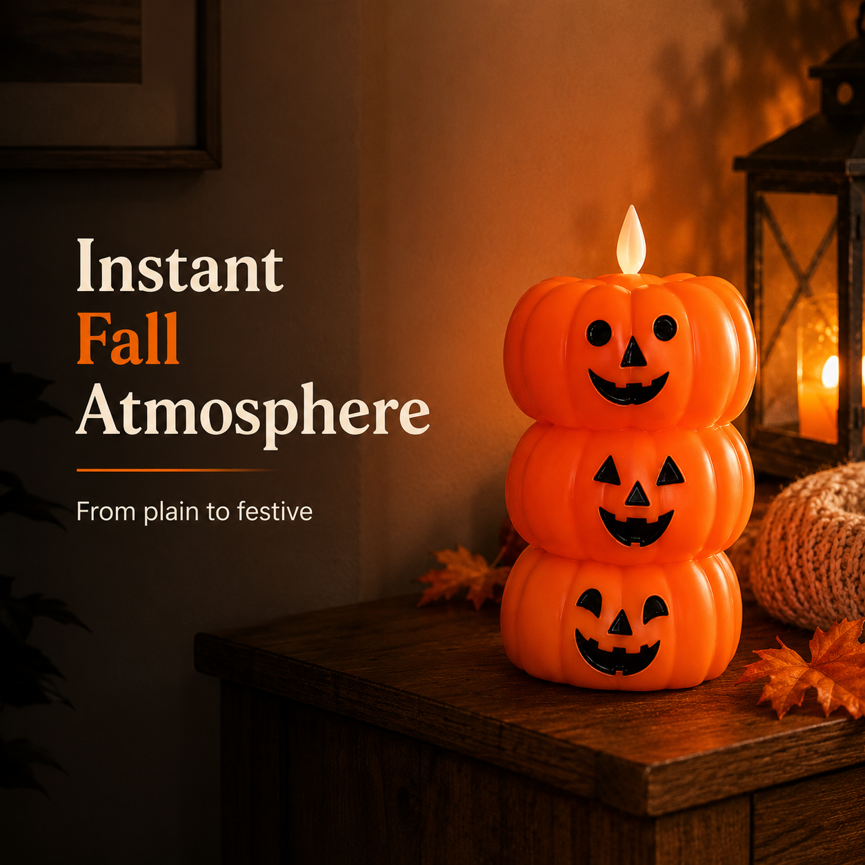 Stacked Pumpkin LED Candle – Cute Flameless Halloween Table Decoration