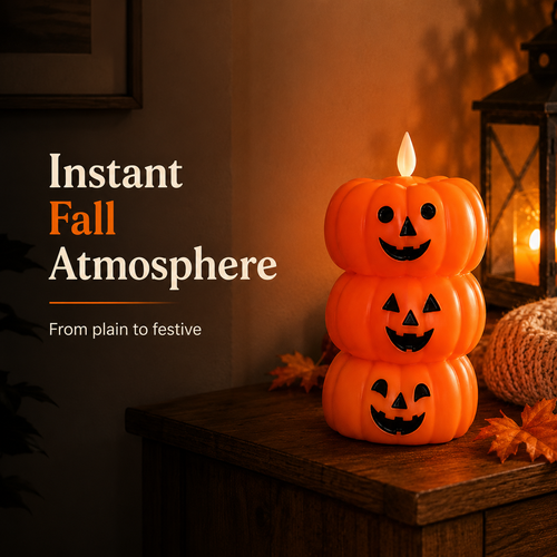 Stacked Pumpkin LED Candle – Cute Flameless Halloween Table Decoration