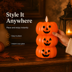 Stacked Pumpkin LED Candle – Cute Flameless Halloween Table Decoration
