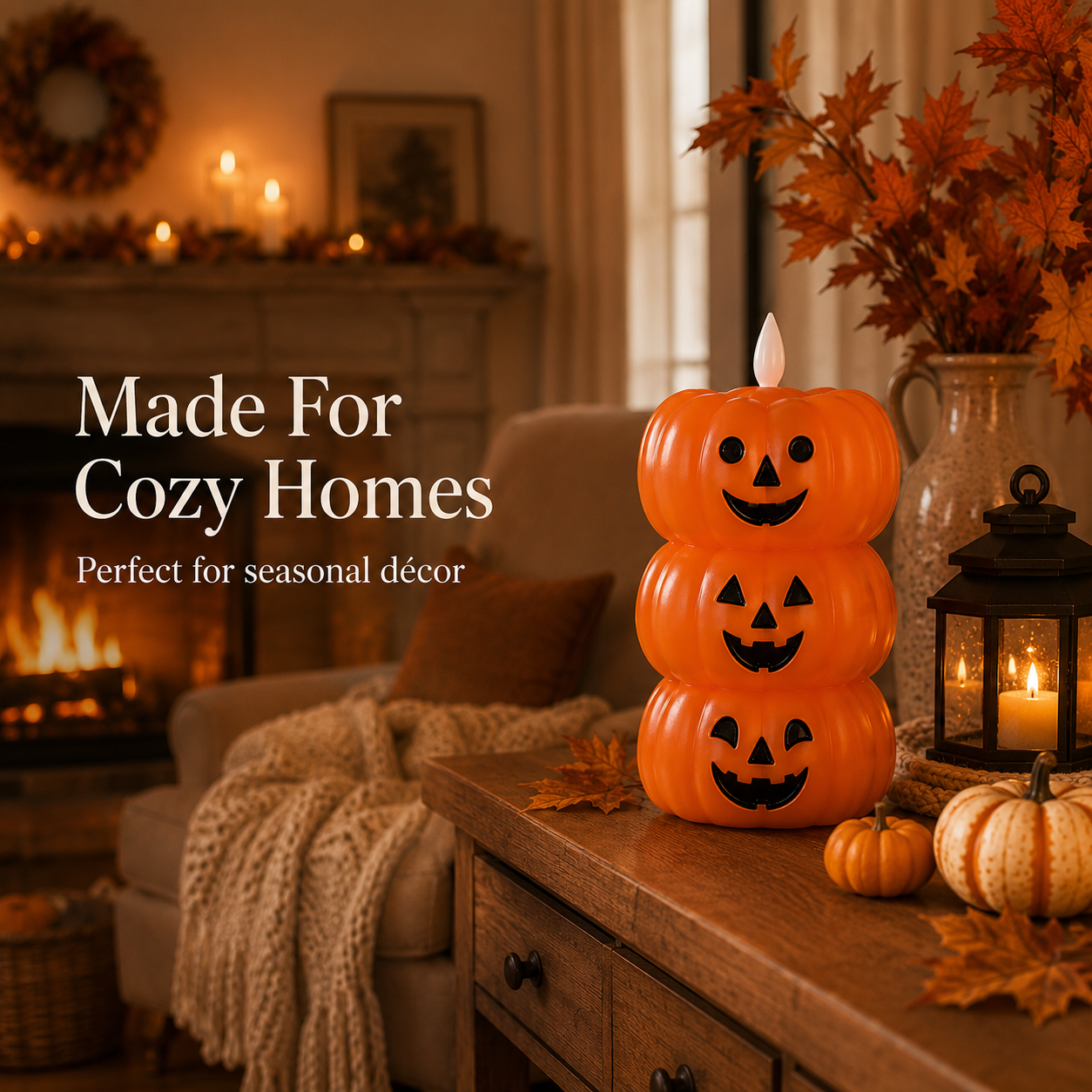 Stacked Pumpkin LED Candle – Cute Flameless Halloween Table Decoration