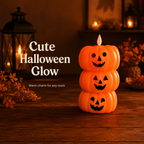 Stacked Pumpkin LED Candle – Cute Flameless Halloween Table Decoration