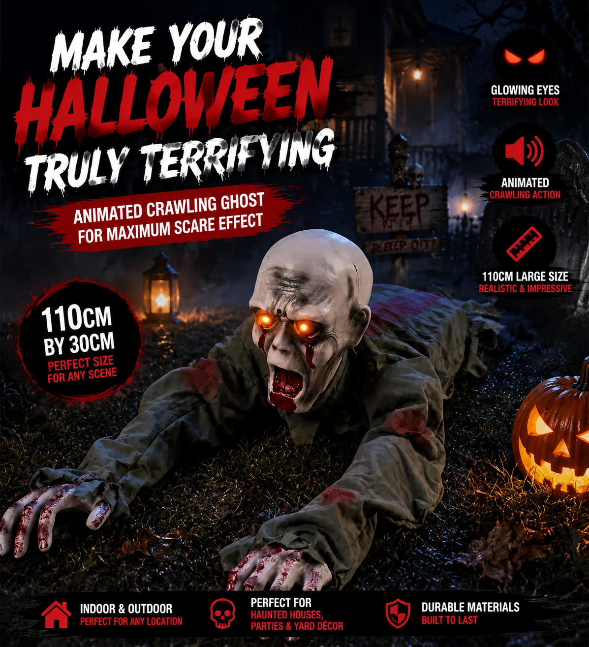 🎃 Creepy Crawling Ghost With Glowing Eyes – The Ultimate Halloween Yard Decoration
