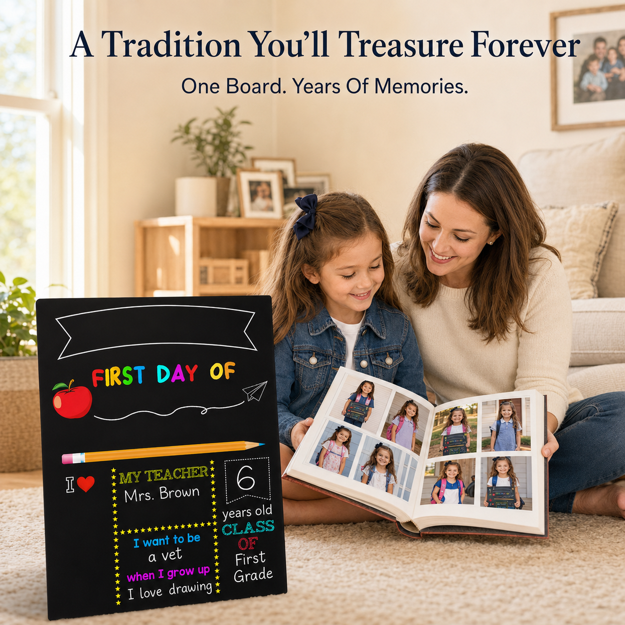 🎒 Reusable First & Last Day School Milestone Board – Personalized Photo Sign