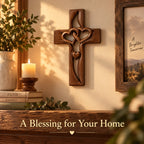 2PCS Hand-Carved Wooden Cross with Intertwined Hearts, Solid Wood Wall Decor