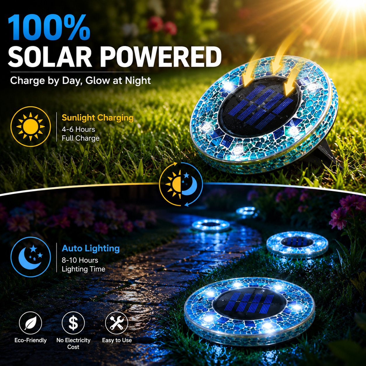 ☀️ SOLAR FAVORITE | Outdoor Mosaic Pathway Lights – Solar Powered LED Garden Decor with Automatic Night Glow