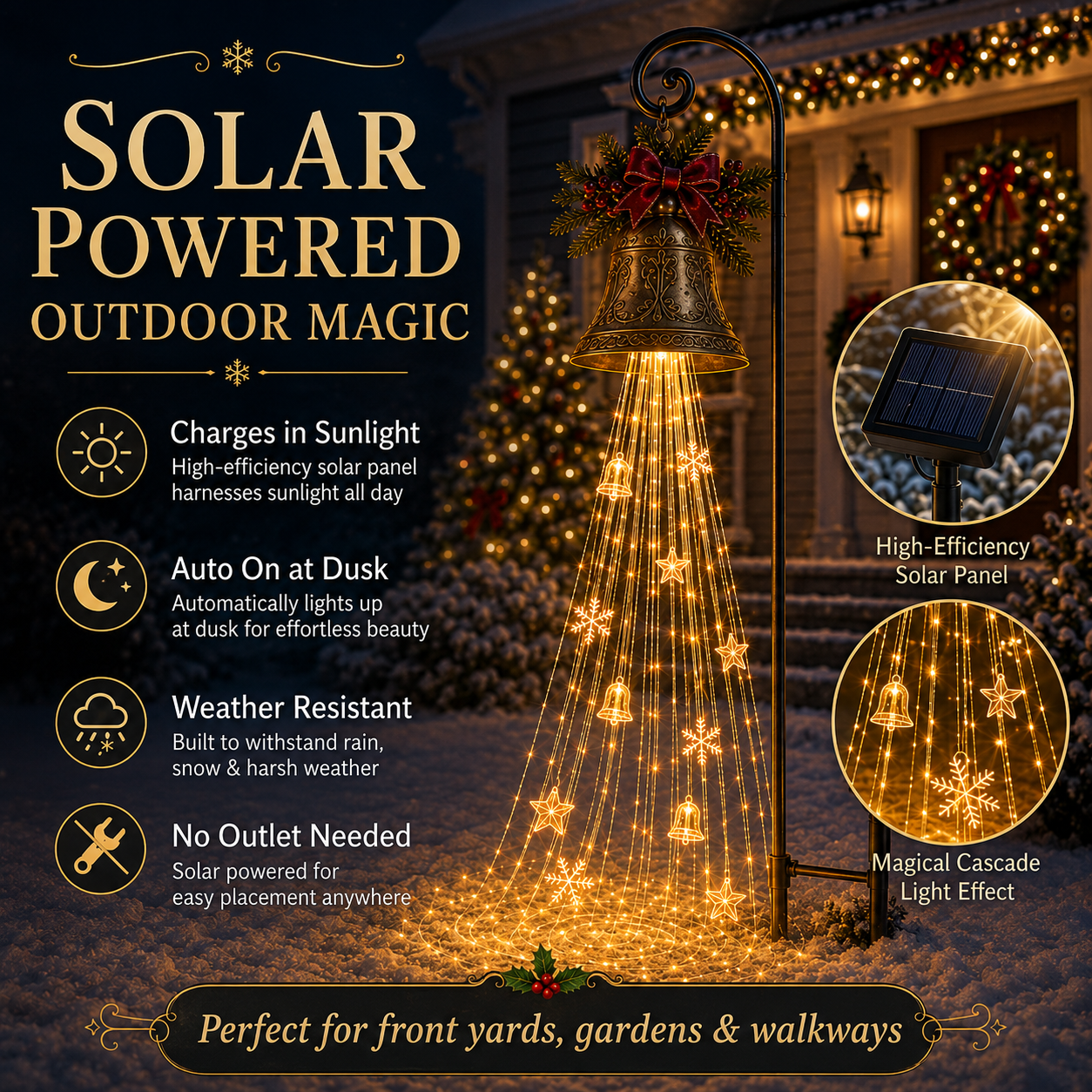 🎄 Christmas Bell Cascade Solar Lights✨ Create a Magical Holiday Glow
