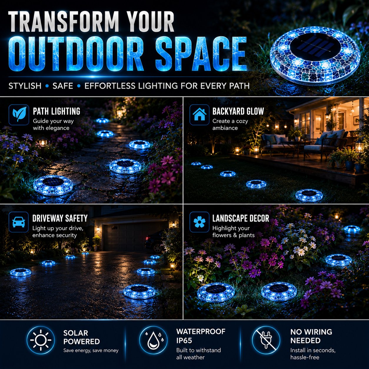 ☀️ SOLAR FAVORITE | Outdoor Mosaic Pathway Lights – Solar Powered LED Garden Decor with Automatic Night Glow