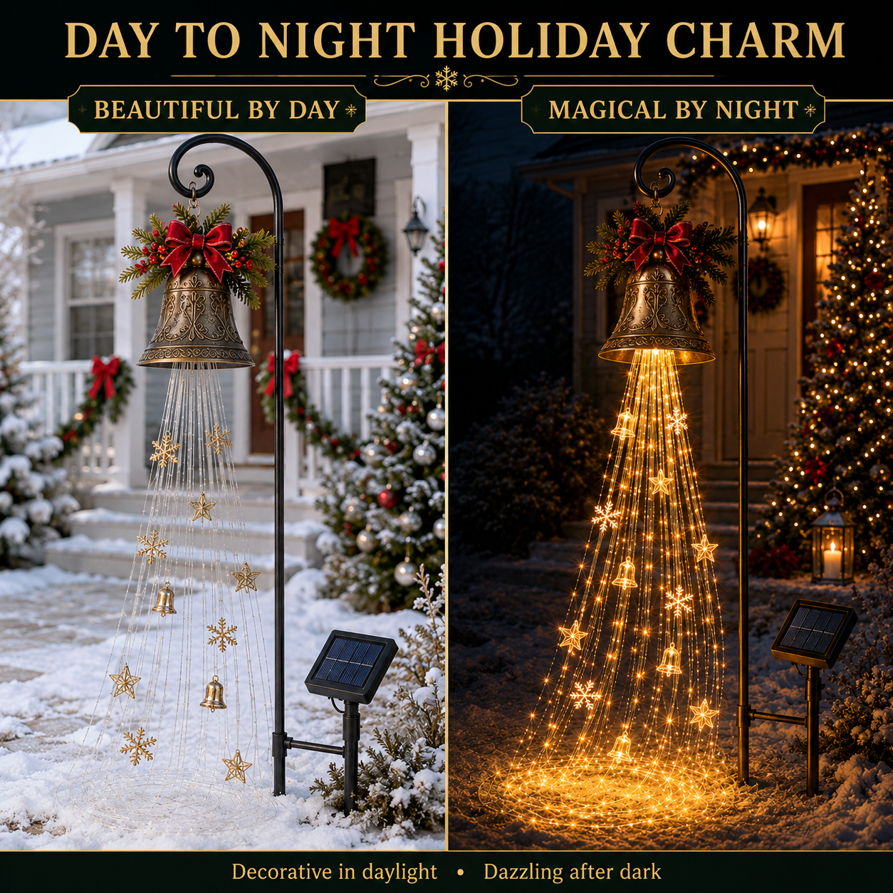 🎄 Christmas Bell Cascade Solar Lights✨ Create a Magical Holiday Glow