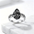 925 Sterling Silver Synthetic Obsidian Ring with Vintage Flower Design