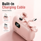 🔋 pocket power bank with built in cable 22-5W fast charging